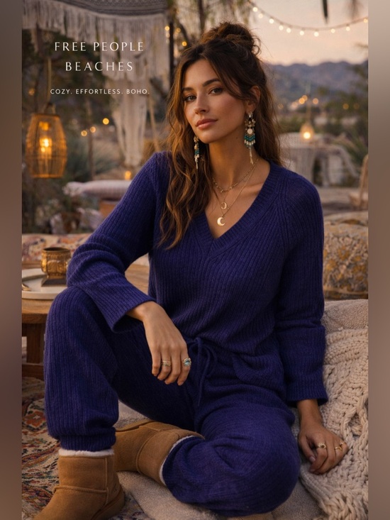 Free People Pants - Free People FP Beach Justine Set Ribbed Knit Lounge Sweater Jogger Set Cozy WFH